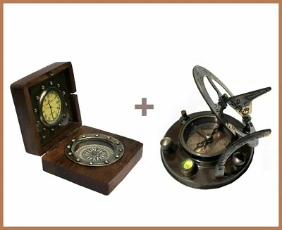 Reloj de mesa de madera decorativo de escritorio con brújula reloj de trabajo vintage marítimo Foto 1 de 4