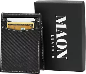 Leather Mens Slim Bifold Wallet w/ Money Clip & RFID Credit Card Holder - Picture 1 of 8