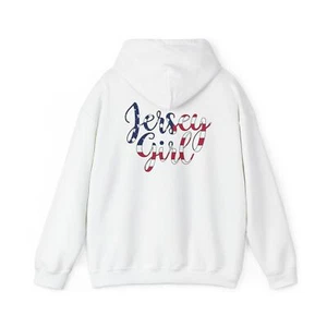Jersey Girl Patriotic Hoodie, American Flag Design, USA Sweatshirt, Unisex - Picture 1 of 5