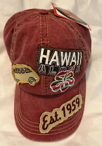 Hawaiian Cotton Hat - Est. 1959, Distressed BurgundyAdjustable Baseball Cap New - Picture 1 of 8