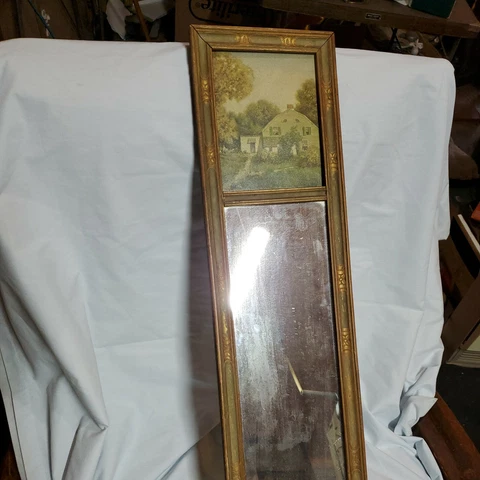 Antique Ornate French Gold Green Gesso Wood Framed Mirror30x8"Country Home Decor Cover