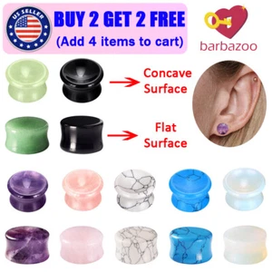 2pcs Double Flare Ear Plugs Tunnels Stone Saddle Ear Gauges Expander Earrings - Picture 1 of 25