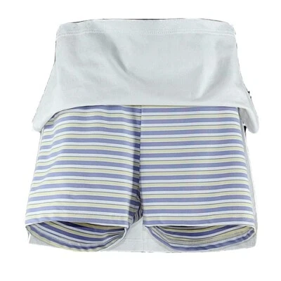 Saia curta cabeça NOVA tamanho G branca roxa listra amarela poliéster algodão lycra - Imagem 1 de 4