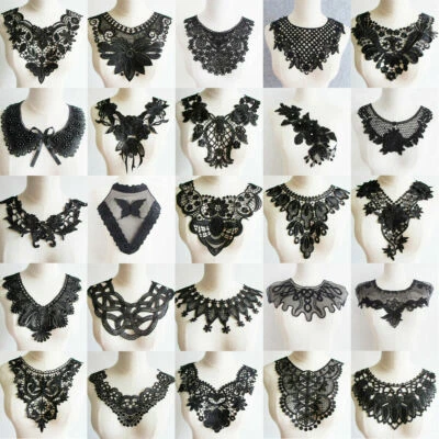 Schwarz Blumen Spitze Kragen Ausschnitt Nähen Applikation Collar Patch Stoff