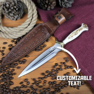 Deer Antler Dagger Knife , Handmade Fairbairn Sykes Knife with Case , Hunting - Picture 1 of 10