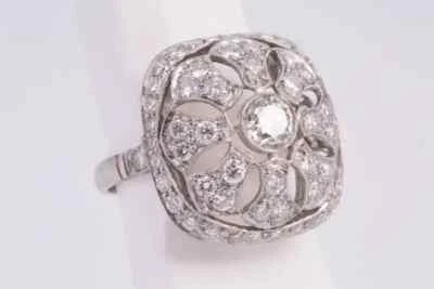 European Cut Simulated Sapphire Filigree Flower Design 935 Silver Women Ring - Image 1 of 4