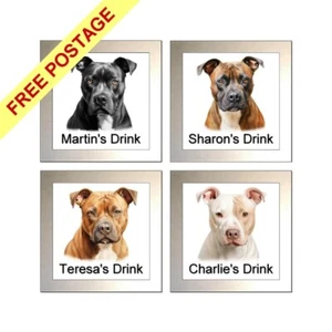Personalised STAFFORDSHIRE BULL TERRIER Glass Drinks Coasters - FOUR DESIGNS - Picture 1 of 12