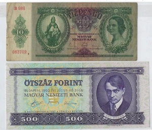 Hungary 500 Forint 1990 P-172 XF & 1936 $10 Pengő Hungary Gift Included HUCy - Picture 1 of 3
