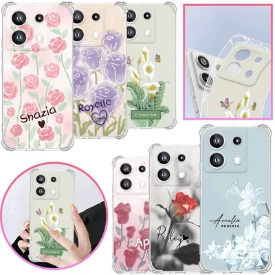 Funda Teléfono con Nombre Personalizada para Xiaomi 15 Pro 13T 12 Redmi Note 14 Cubierta Floral Foto 1 de 4