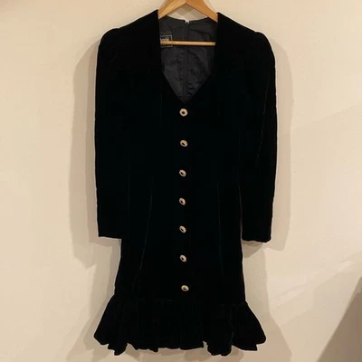 Julie Durochie After Five Velvet Dress ruffle hem Gold gem buttons Sz 8 - Image 1 of 4