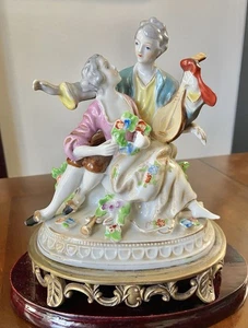 Vintage C&S N.Y. Porzellan viktorianisches Ständchen Paar mit Messingsockel befestigt - Bild 1 von 16