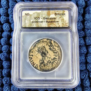 527 - 565 AD Byzantine Empire - Justinian I - AE Bronze Follis - ICG Genuine - Picture 1 of 16