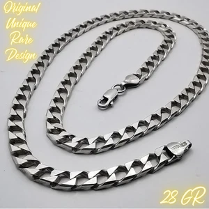 Collar Fino Vintage Cadena Cuadrada Bordillo Único Plata Sólida 925 Esterlina 28 gr - Imagen 1 de 7