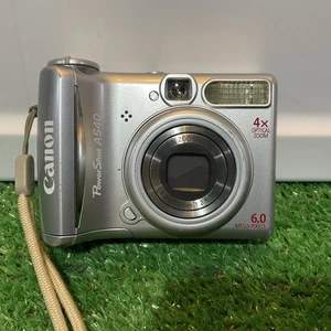 Canon PowerShot A540 6,0 megapixel fotocamera digitale argento con borsa fotocamera, cavo - funziona - Foto 1 di 10
