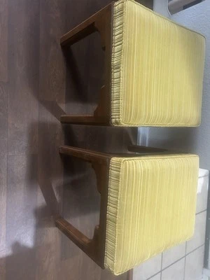 Set of Two Ethan Allen Yellow Mustard Vintage Ottoman Footstools - Image 1 of 4