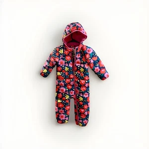 Hanna Andersson Floral Snowsuit Girl’s Size 90 (3T) Pink Red Navy - Picture 1 of 13