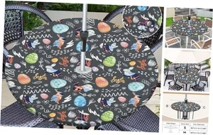 Easter Outdoor Tablecloth with Umbrella Hole Egg Bunny Black Round Waterproof - Picture 1 of 8