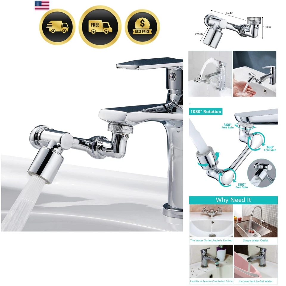 Faucet Extender Swivel Water Filter Kitchen Bathroom Aerator 2 Modes - Image 1 of 4