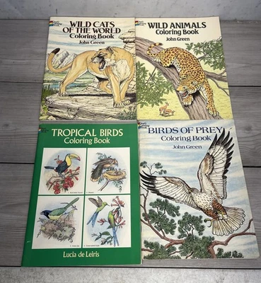 Lot Of 4 Dover Coloring Books By John Green, Vintage Paperback, Wild Animals Foto 1 de 4