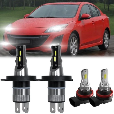 For Mazda 2 2011-2017 4X LED Headlight High/Low Beam + Fog Light Bulbs Kit White - Image 1 of 4