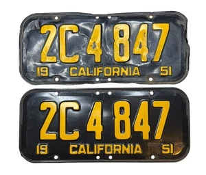 1951 CALIFORNIA Passenger Car License Plates Pair Original DMV Clear 2C4847 - Picture 1 of 14
