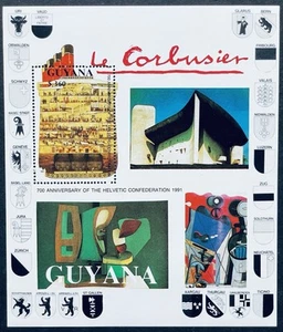 GUYANA SWISS CONFEDERATION 700TH ANNIV STAMPS SS 1991 MNH LE CORBUSIER SHIP - Picture 1 of 1