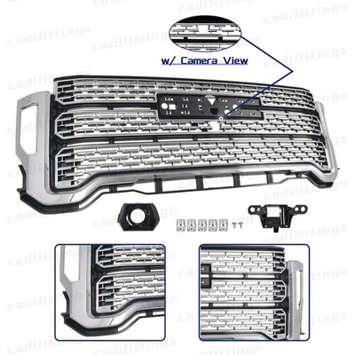 Para GMC Sierra 2500 HD 3500HD Denali 2020-2023 parrilla delantera cromada con orificio para cámara Foto 1 de 4