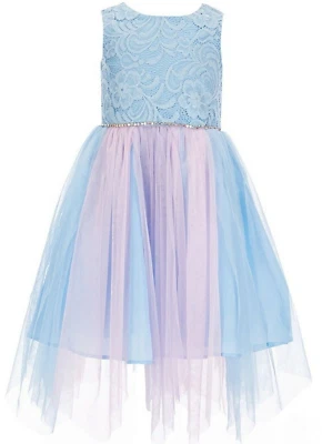 Rare Editions Little Girl's Lace Rhinestone Waist Fairy Hem Fanciful Dress-5 - Image 1 of 4