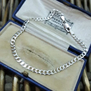 Pulsera de plata de ley 925, pulsera plana brillante con cadena, 7,2" de largo - Imagen 1 de 6