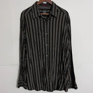 Vintage Claiborne Mens Rayon Shirt Size XL Dark Brown Striped Flannel - Picture 1 of 7