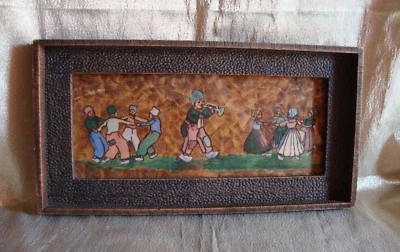 cadre ancien sous-verre  pyrogravure peinte sur panneau de bois - Photo 1/4