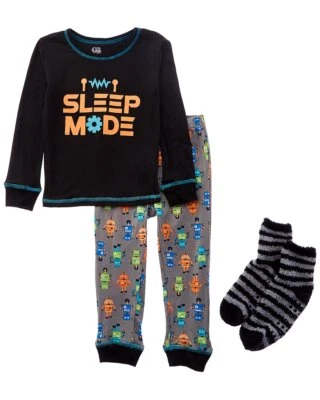 Nuevo con etiquetas Juego de pijama de 3 piezas con calcetines de modo de sueño robot modo niño solo niños talla 2T Foto 1 de 3