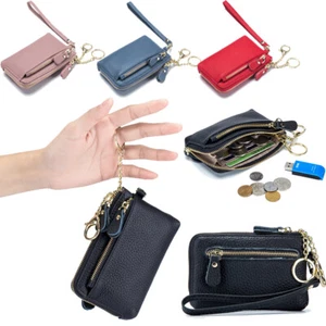 Small Womens Change Clutch Wallet Zipper Coin Purse Leather Card Holder Keychain - Picture 1 of 22
