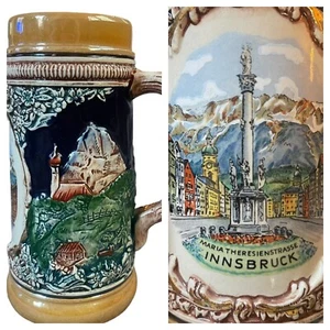 Beer Stein Innsbruck 7 1/2” Hand Painted Ceramic Germany Gilded Gold Detailing. - Picture 1 of 7