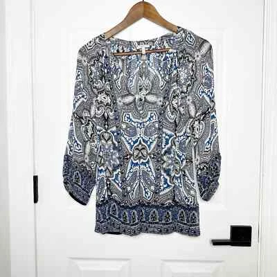 JOIE 100% Silk Gray Blue Paisley Long Sleeve Flowy Blouse Size XS - Image 1 of 4