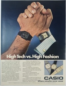 1980's Casio Handshake Meme High Tech Fashion Watch Colorful Vintage Print Ad - Picture 1 of 1