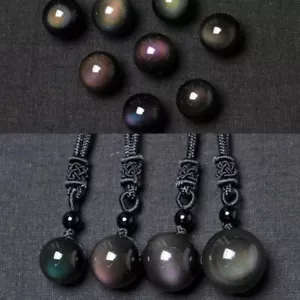Natürliche Stein Obsidian Regenbogen Perlen Kugel Anhänger Halsketten Lucky % - Bild 1 von 14