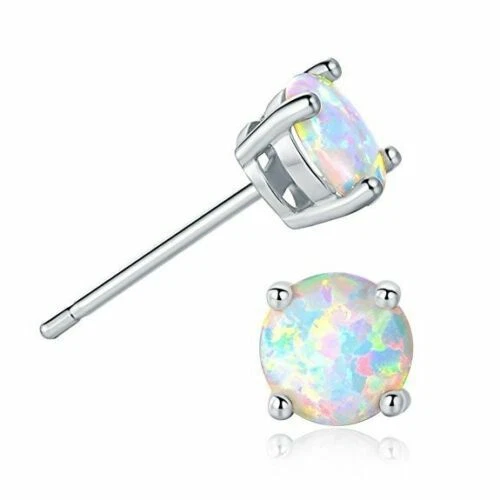 Sterling Silver Stamped OPAL Stud Crown BLUE/ WHITE OPAL Earrings Men Women Gift - Image 1 of 1