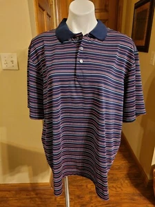 George Mens XL 46-48 Golf Polo Navy Pink Stripe Casual Polo - Picture 1 of 2