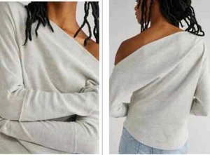 WE THE FREE Gigi Off the Shoulder Ribbed Top Women's Size Extra Small XS Gray - Picture 1 of 9