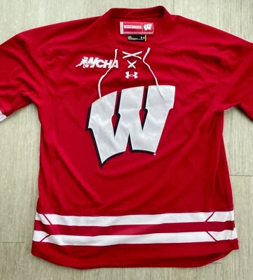 WCHA University of Wisconsin Badgers Hockey Jersey Large Unisex Under Armour Red - Image 1 of 4