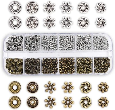 Assorted Spacer Beads Metal Antiqued Silver Bronze Jewelry Making Supplies 300pc - Image 1 of 2