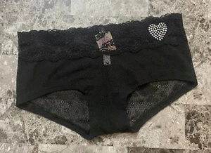 NWT VICTORIA'S SECRET PINK XS SILVER RHINESTONE HEART LACE RARE BOYSHORT PANTIES - Picture 1 of 8