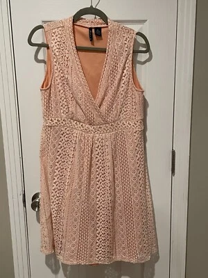 New Directions Petite Womens  Sleeveless V Neck Dress Peach Lace Petite Large - Image 1 of 4