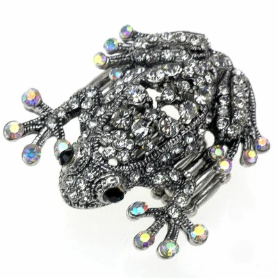 Alla Moda Girlie- Anello Con Dolce Re Delle Rane , Argento Rana, con Strass - Immagine 1 di 4