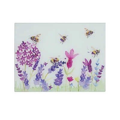 Tempered Glass Cutting Board Lavender & Bees Floral Nature by Jennifer Rose - Image 1 of 2