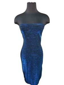 Forever 21 Dress Black & Blue Shimmer Sleeveless Strapless Bodycon Slimming - Picture 1 of 9