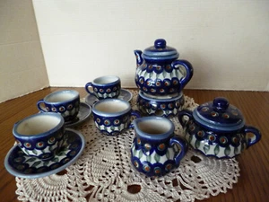 Poland Keramik Puppengeschirr Miniatur Boleslawiec Hand made Original W R blau - Bild 1 von 12