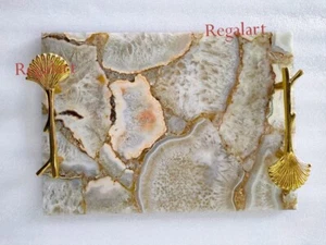 White Agate Serving Tray, Kitchen Tray, Table Decor Serve Ware Housewarming Gift - Picture 1 of 10