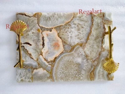 White Agate Serving Tray, Kitchen Tray, Table Decor Serve Ware Housewarming Gift - Image 1 of 4